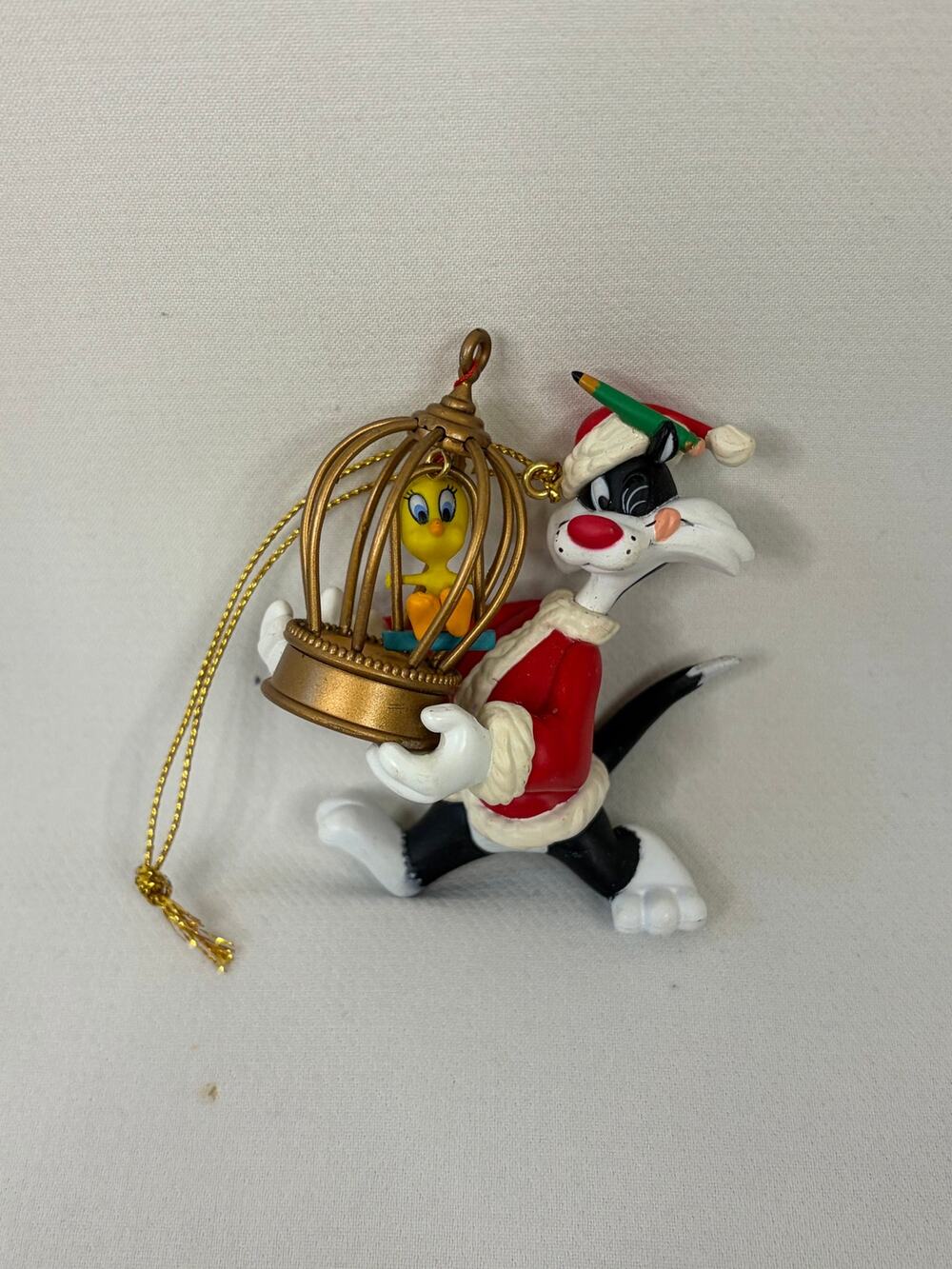 VTG 1995 Looney Tunes Tweety Bird in Cage with Sylvester Christmas Ornament